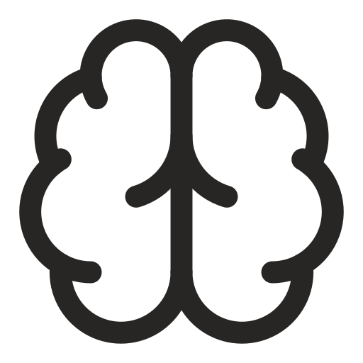 A simple black and white illustration of a human brain.