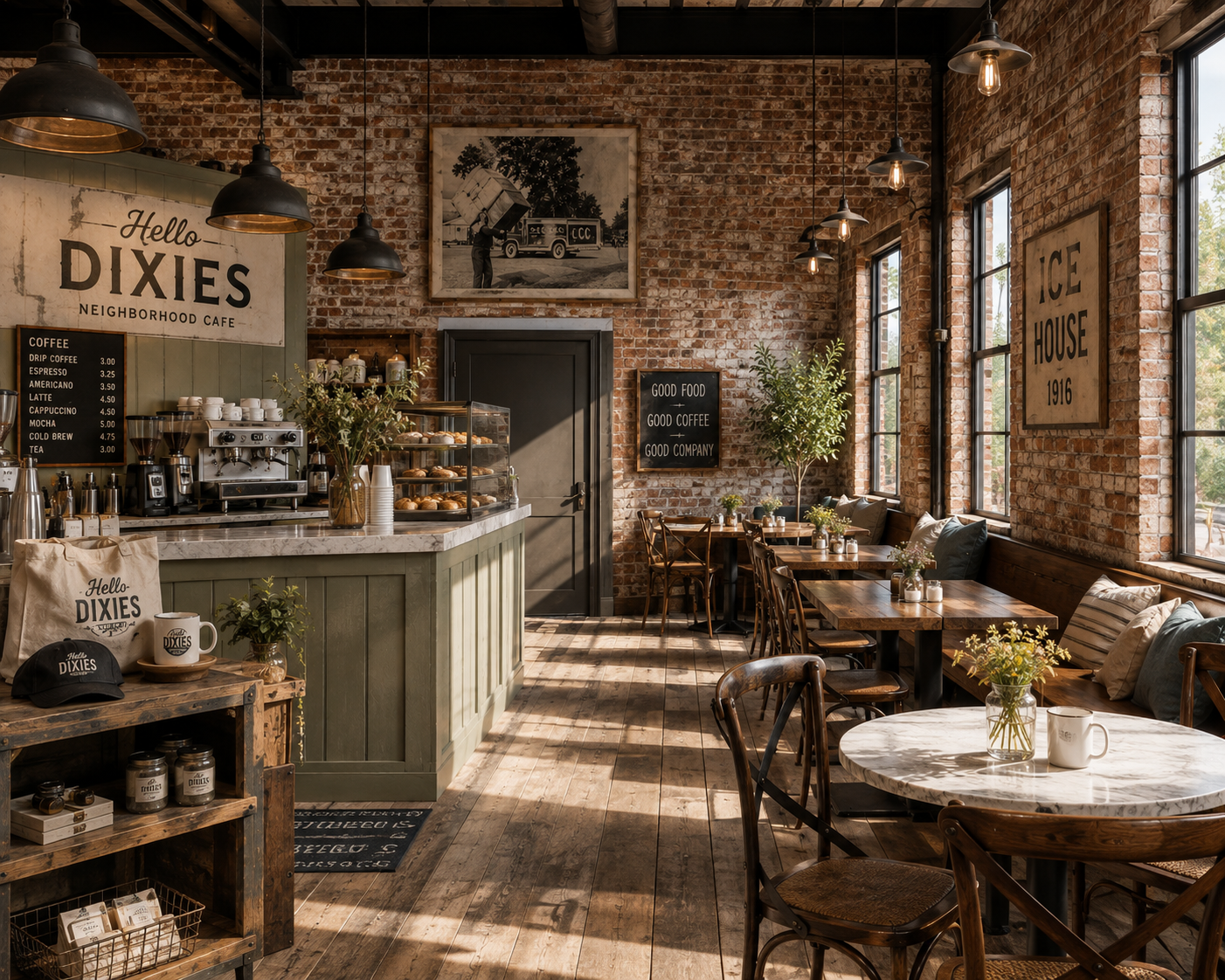 Hello Dixie's cafe at The Ice House Hotel