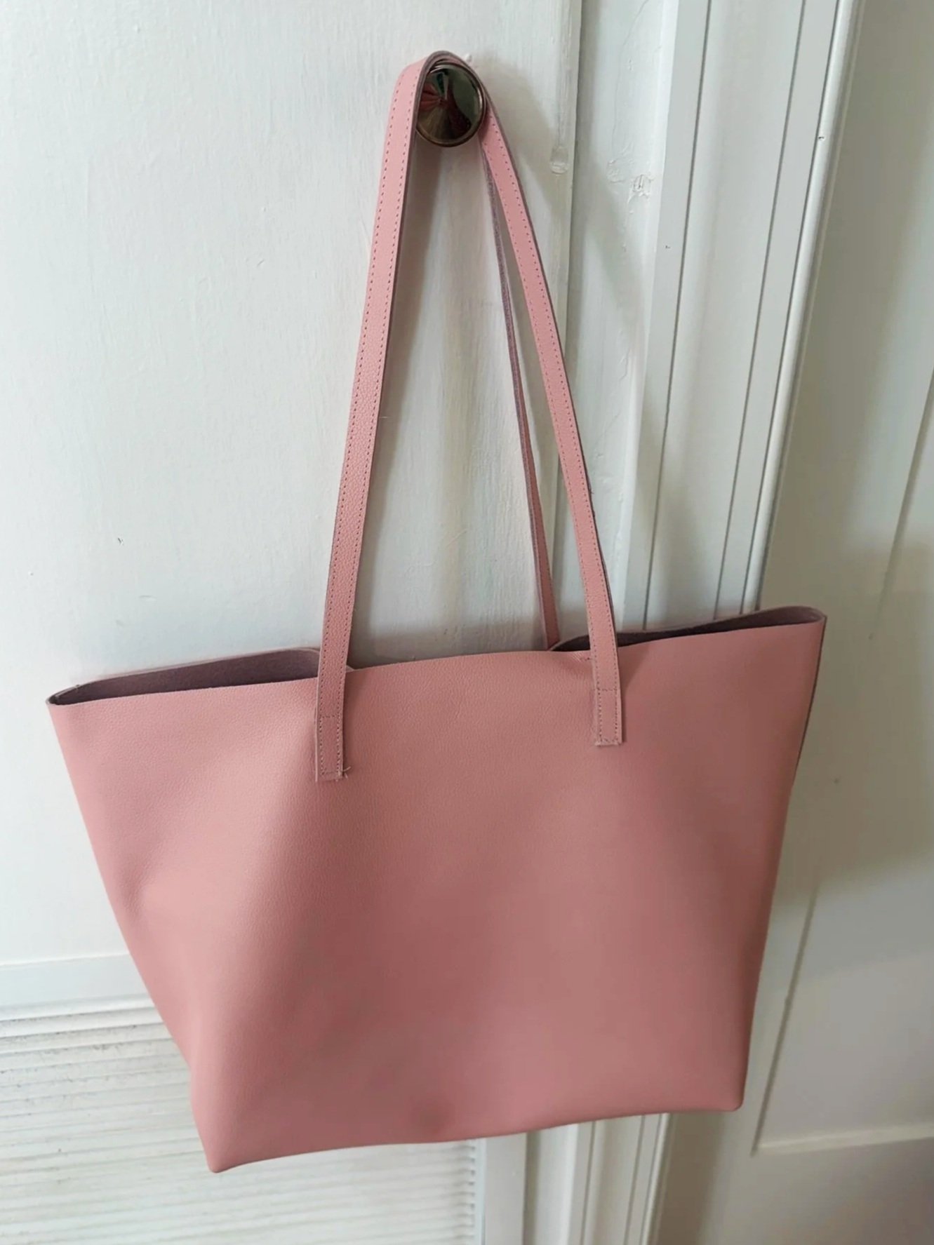 Pink leather handbag