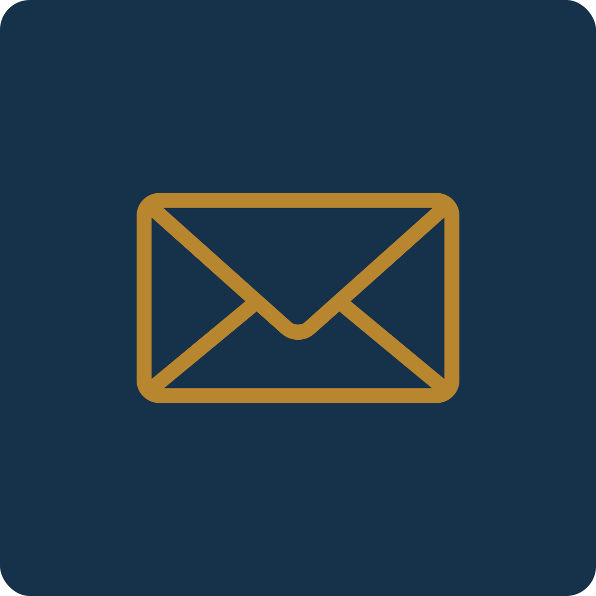 Icon of an envelope, typically representing email or messaging, in gold on a dark blue background.