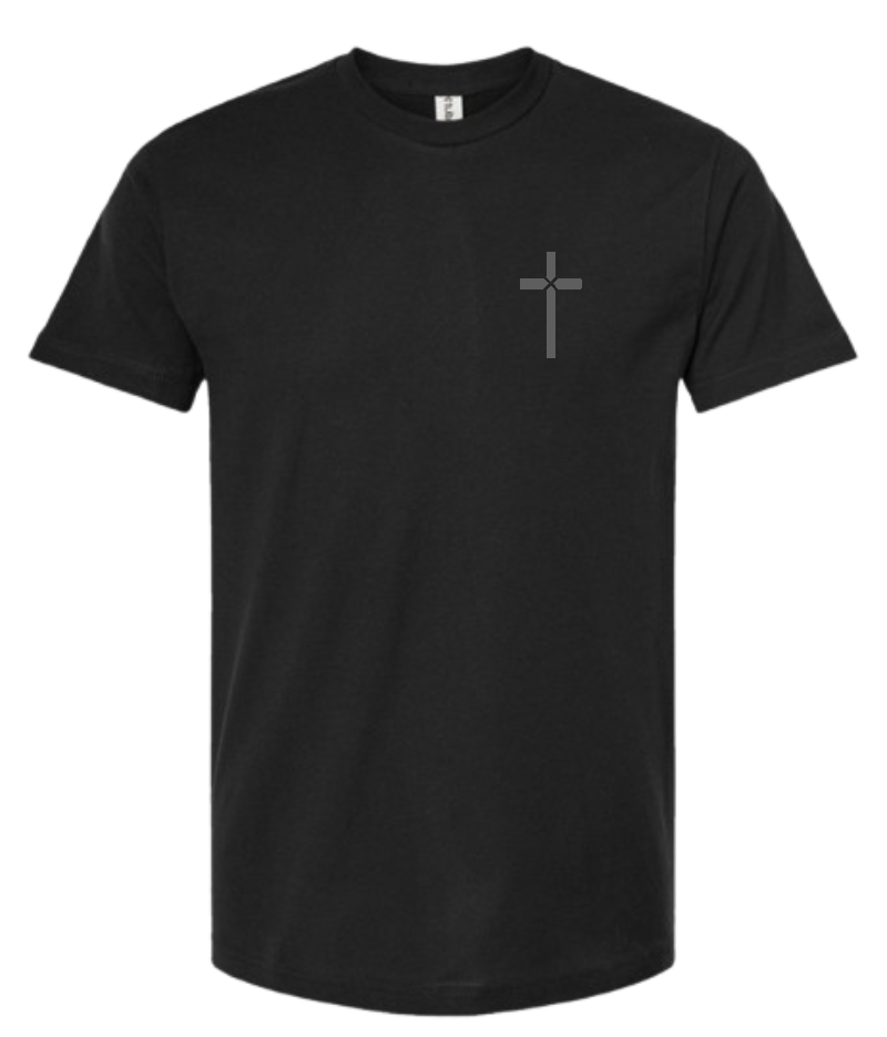 Psalms Tee front, cross on left chest