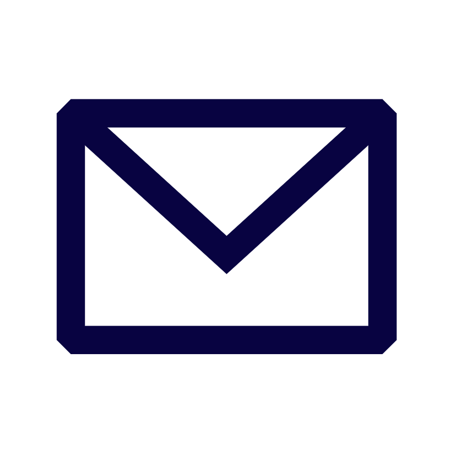 Blue outlined email icon on a black background.