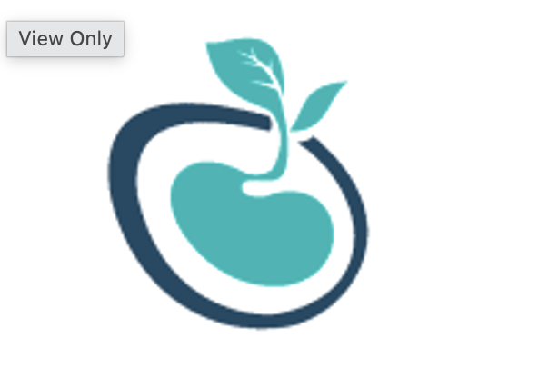 A stylized logo of an apple with a leaf, combining a fruit and an apple shape in blue and teal colors.