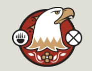 Graphic logo featuring a stylized animal, possibly a bird, with a circular background. The animal has a white face with a beak and red details, and there are dark circular elements on each side of the head.