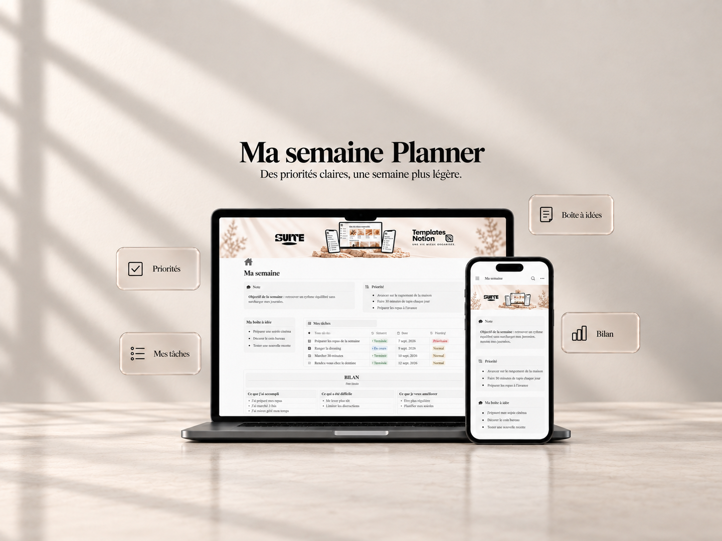 Template Notion Ma Semaine — Planning Hebdomadaire & Bilan