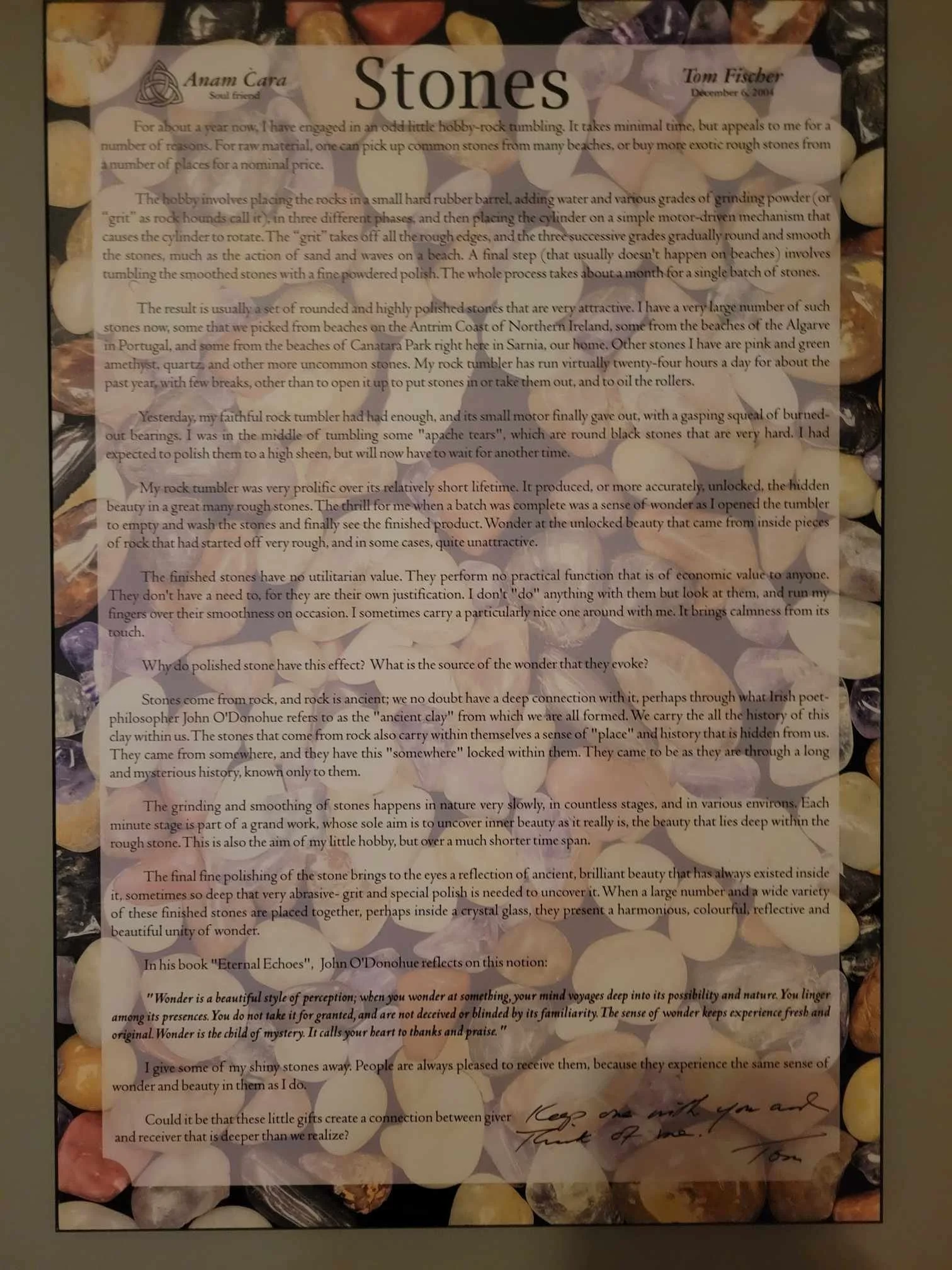 Poem Called "Stones" by Tom Fischer, 2004