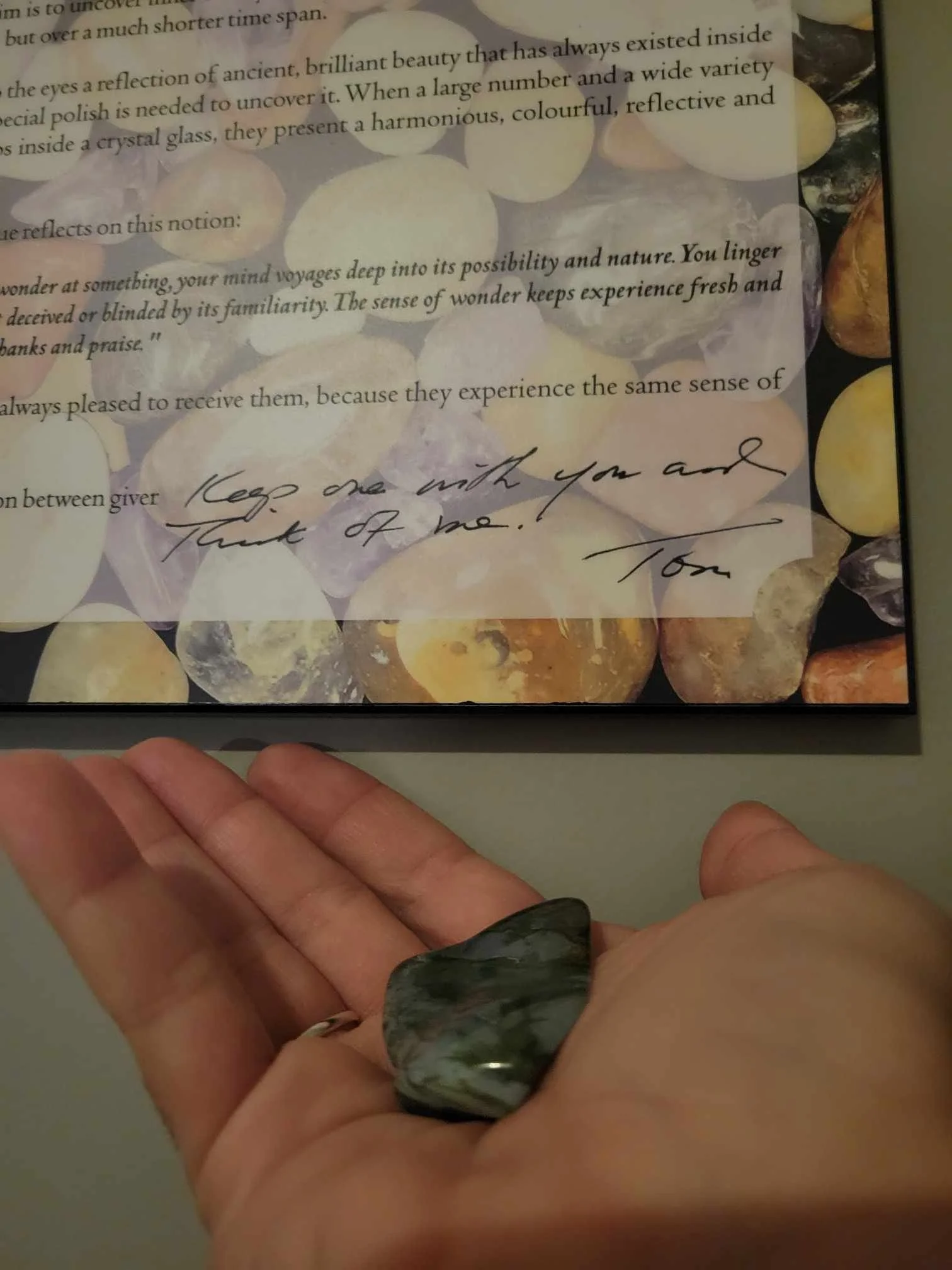 Polished Stone and Handwriting - "Keep one and think of me"