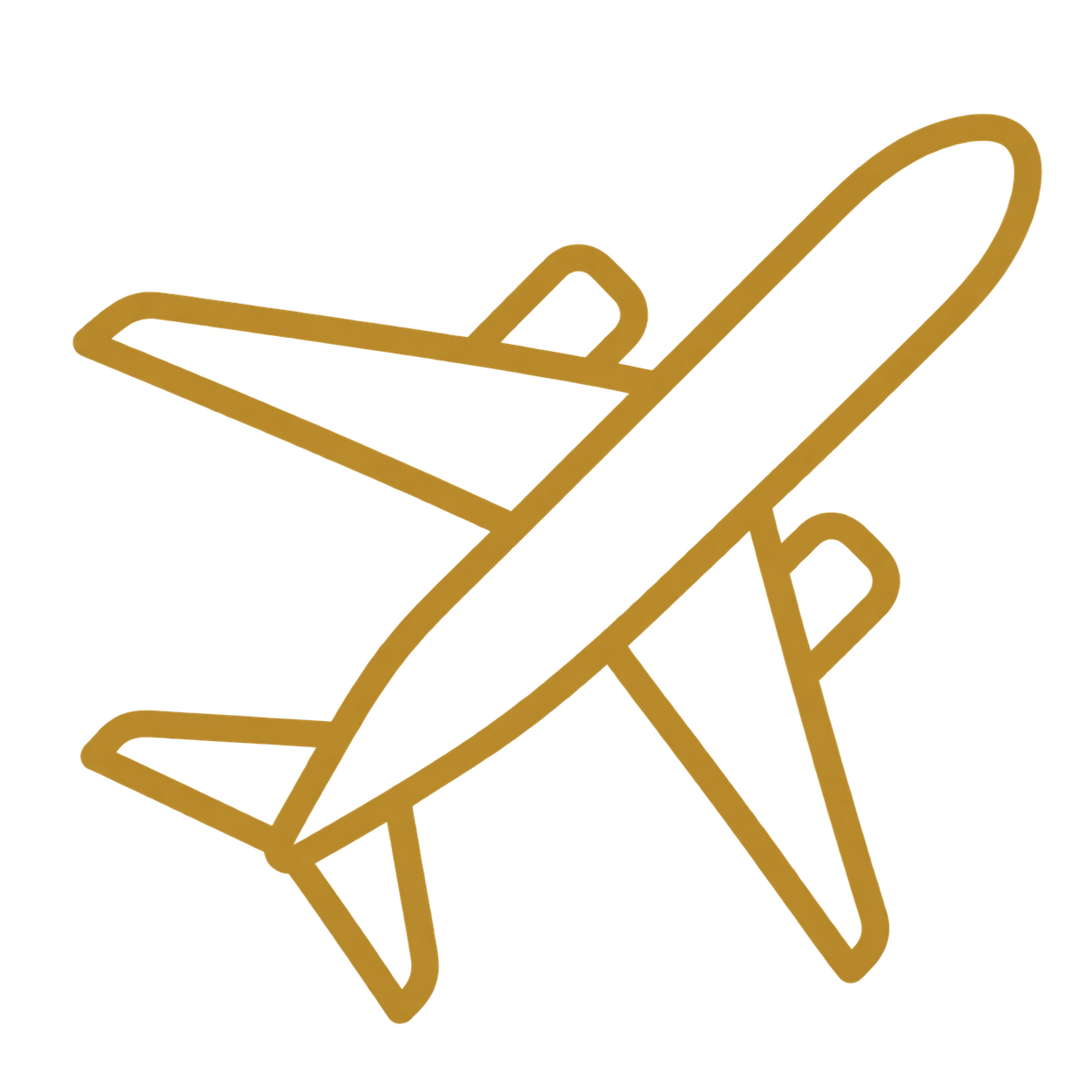 Gold outline of an airplane with the letters 'XP' on its wings.