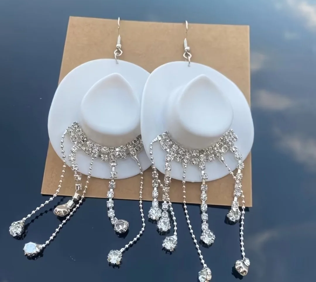 Cowboy Hat Rhinestone Earrings
