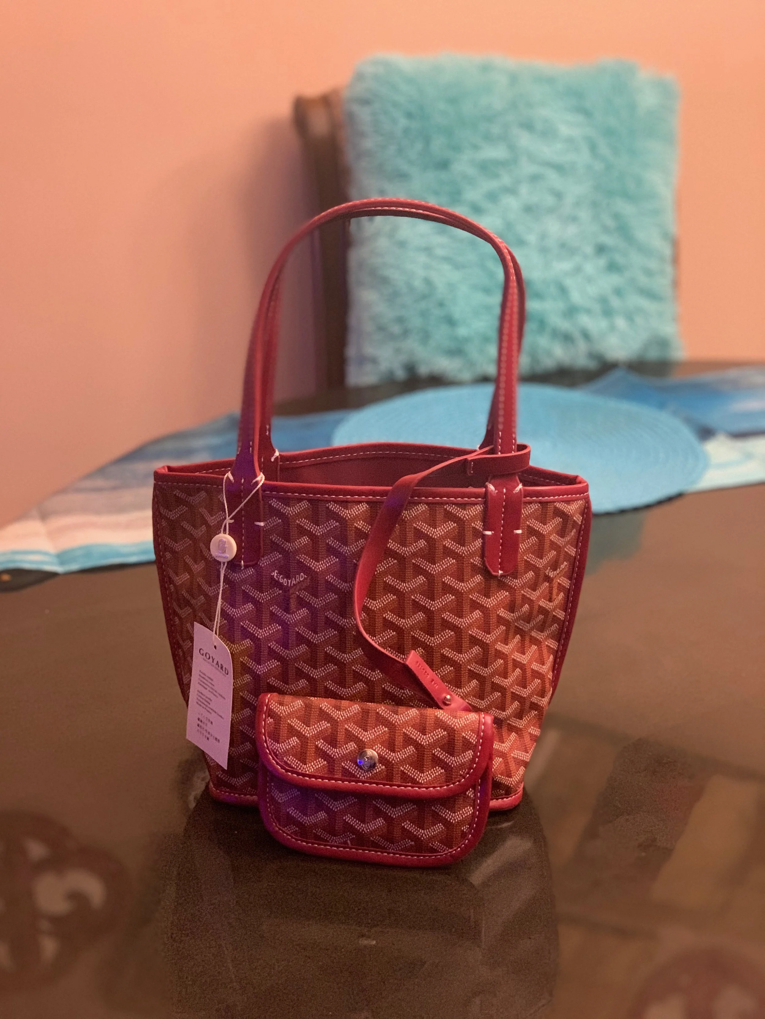 Elegant Red Designer Tote with Matching Pouch