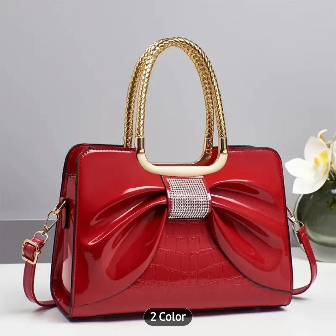 Glamorous Red and Black Bow Handbag