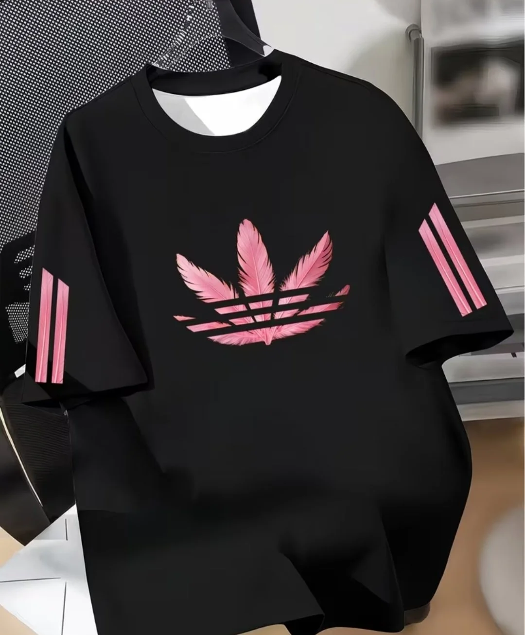 Pink Feather Black Tee