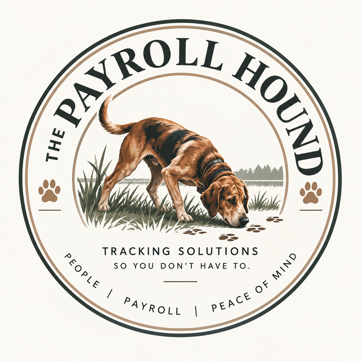 The Payroll Hound logo featuring a tracking hound