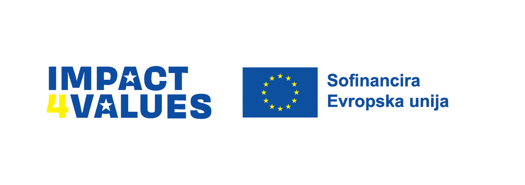 Logo with the text 'Impact 4 Values' in blue and yellow, alongside the European Union flag and the text 'Sofinancira Evropska unija' in blue.