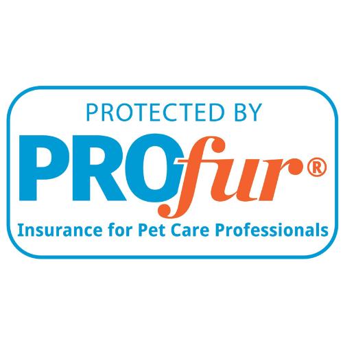 PROfur logo with text, protected by PROfur, insurance for pet care professionals.