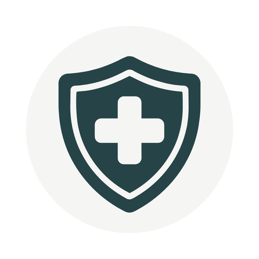 Shield with a white medical cross icon