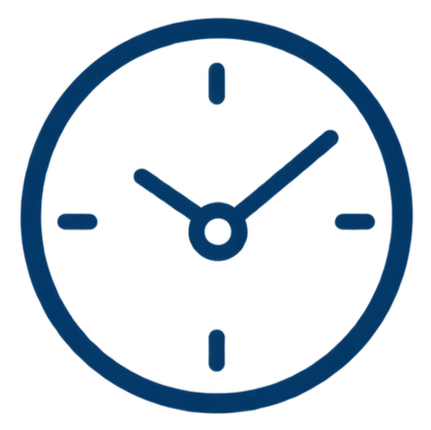 Clock with the hour hand near 10, the minute hand near 11, and a blue shaded area indicating a specific time period.