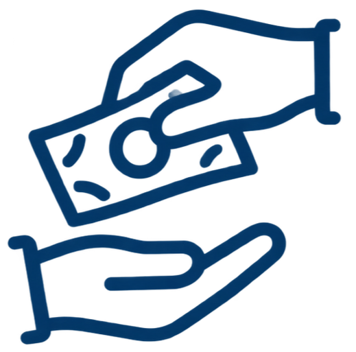 Outline drawing of a hand holding a dollar bill.