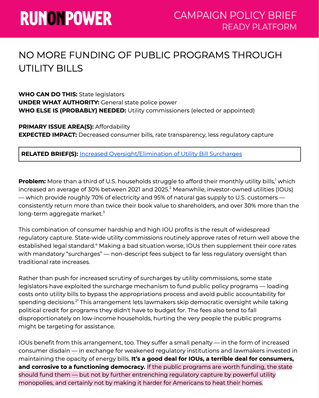 No More Funding of Public Programs Through Utility Bills (Copy)