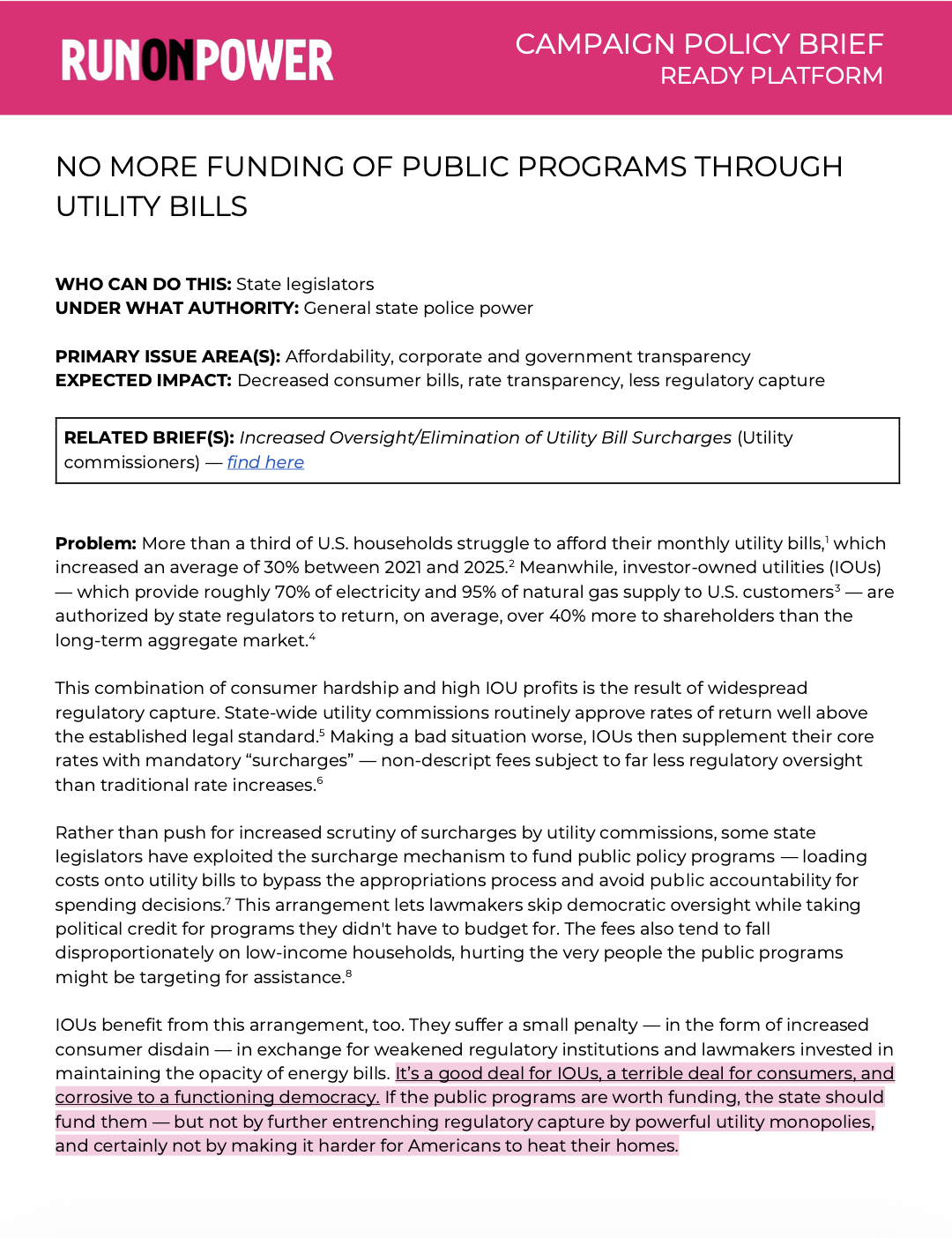 No More Funding of Public Programs Through Utility Bills