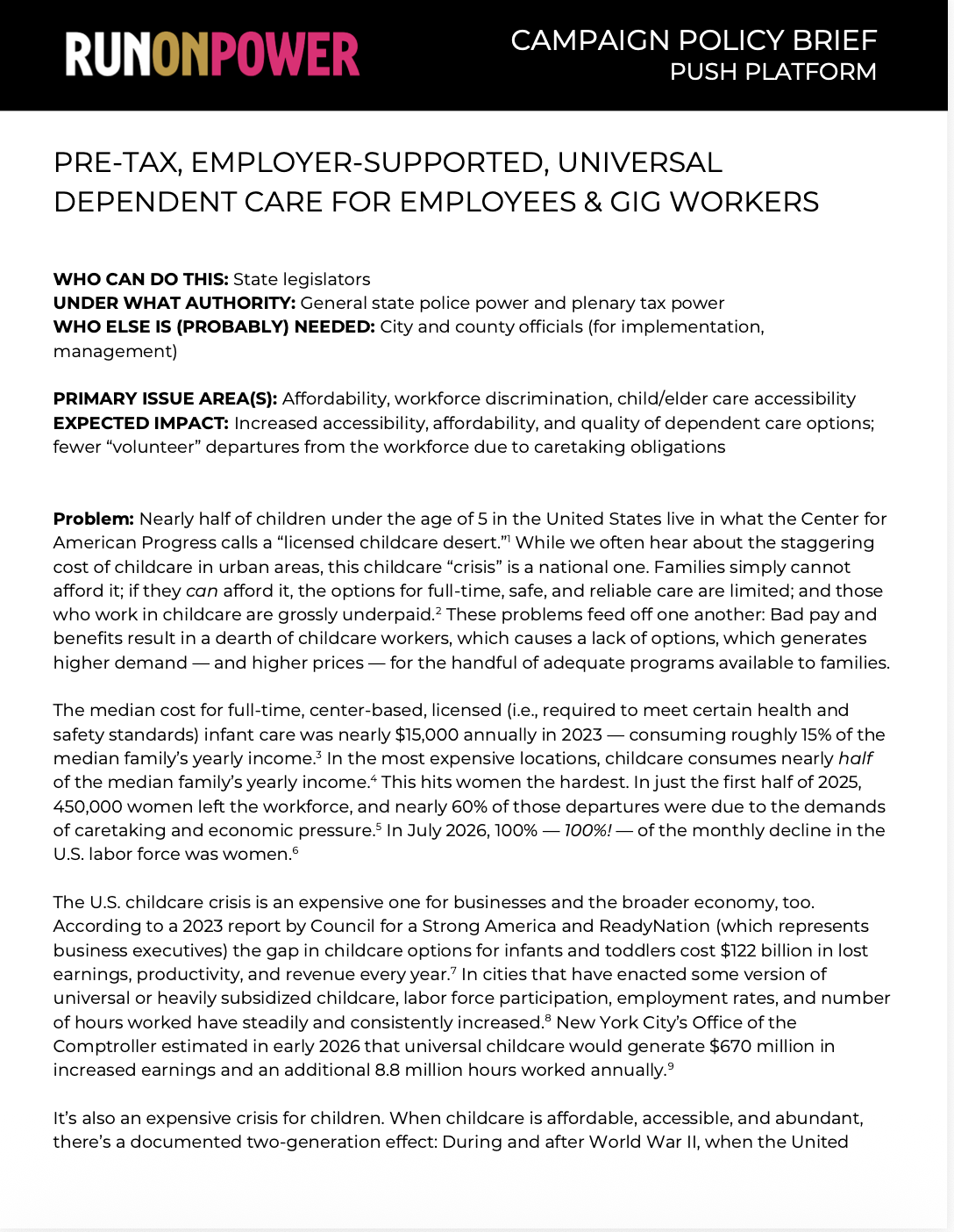 Pre-Tax, Employer-Supported, Universal Dependent Care for Employees and Gig Workers
