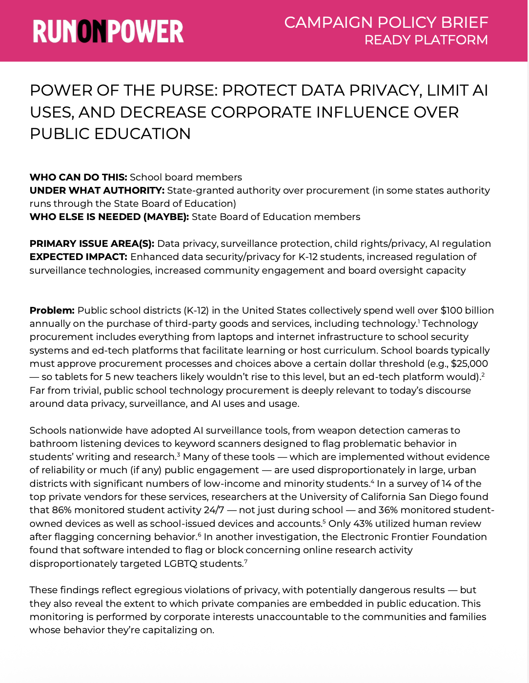 Power of the Purse: Protect Data Privacy, Limit AI Uses, and Decrease Corporate Influence Over Public Education