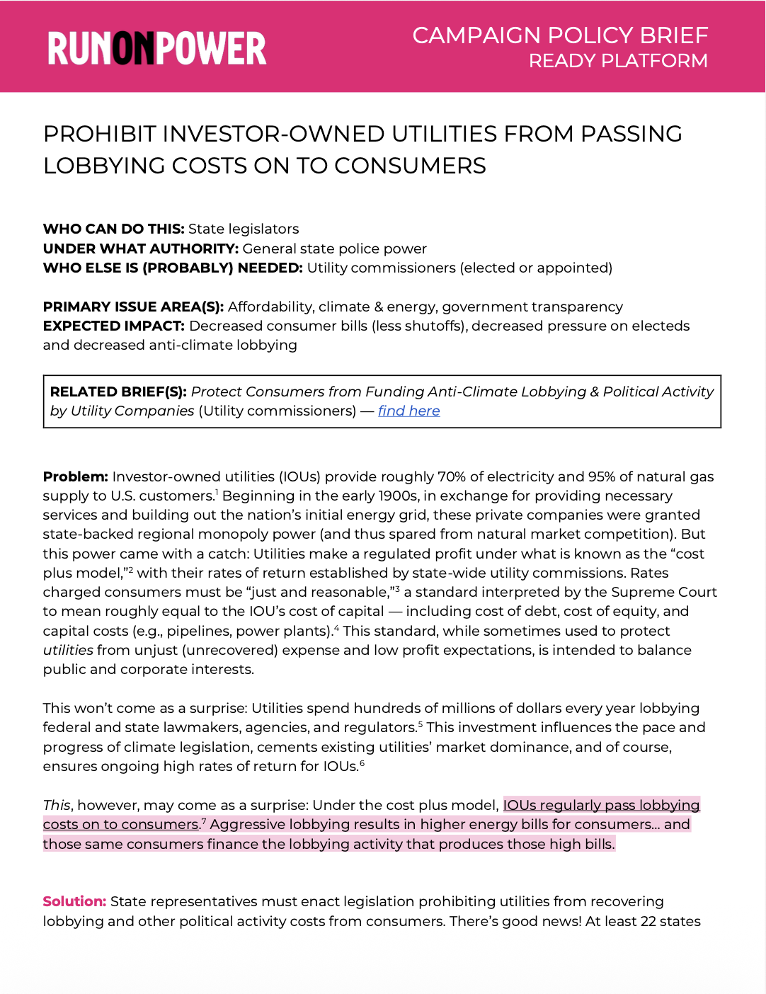Prohibit Investor-Owned Utilities from Passing Lobbying Costs on to Consumers