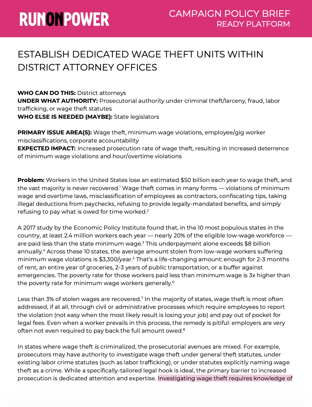 Establish Dedicated Wage Theft Units Within District Attorney Offices
