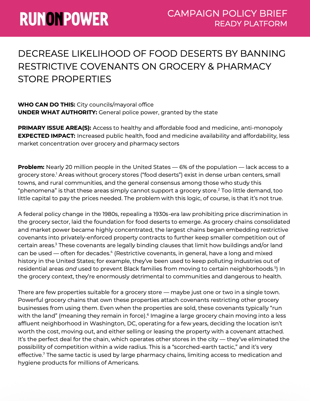 Decrease Likelihood of Food Deserts by Banning Restrictive Covenants on Grocery Store and Pharmacy Store Properties