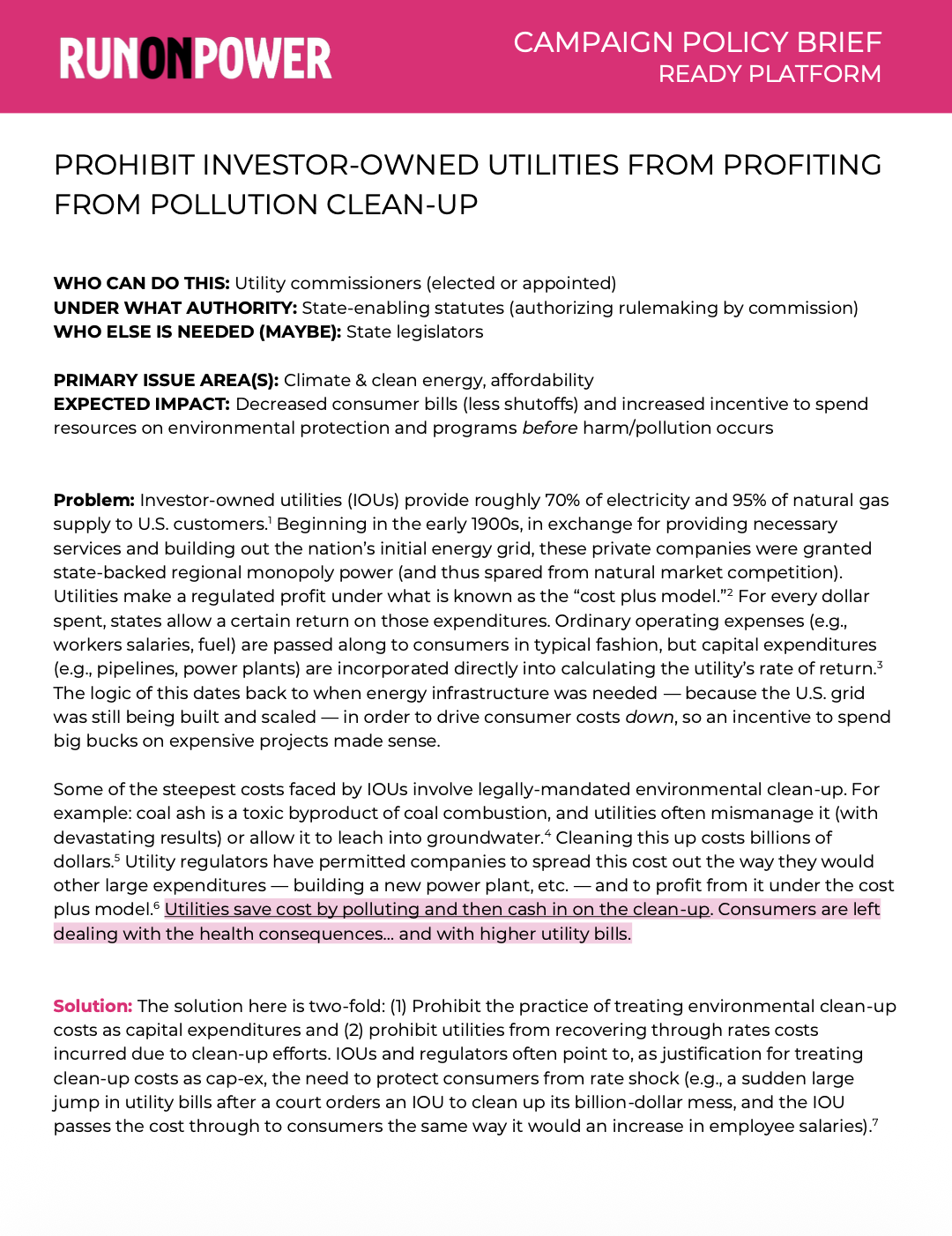 Prohibit Investor-Owned Utilities from Profiting from Pollution Clean-Up