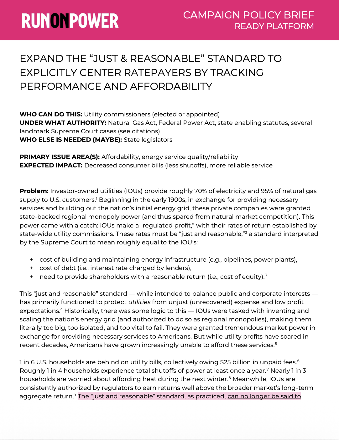 Expand the “Just and Reasonable” Standard to Explicitly Center Ratepayers by Tracking Performance and Affordability