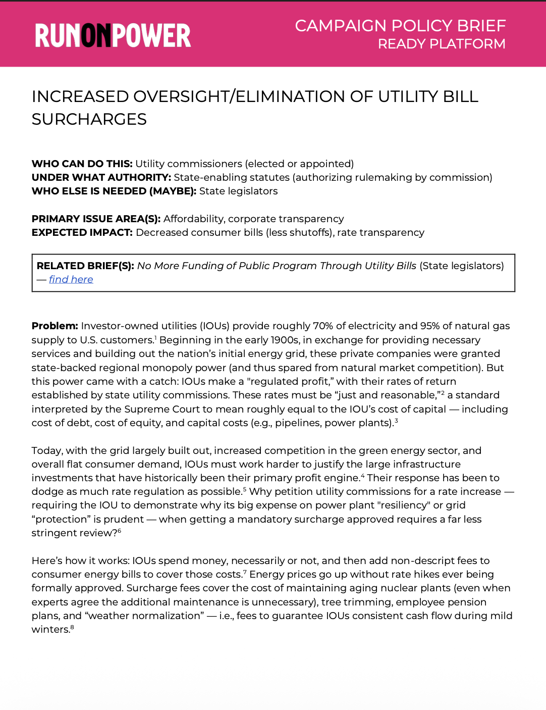 Increased Oversight/Elimination of Utility Bill Surcharges