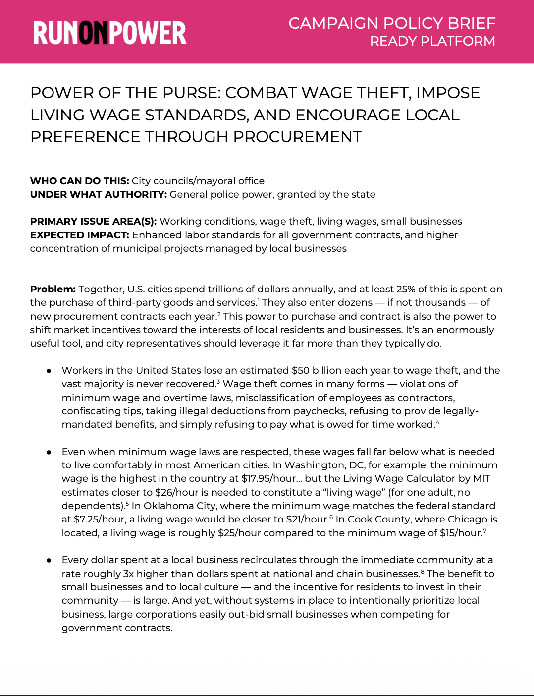 Power of the Purse: Combat Wage Theft, Impose Living Wage Standards, and Encourage Local Preference Through Procurement