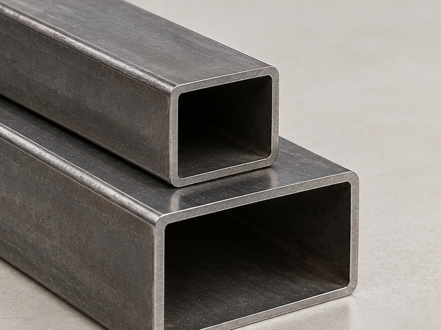 Two stacked rectangular hollow steel tubes with open ends