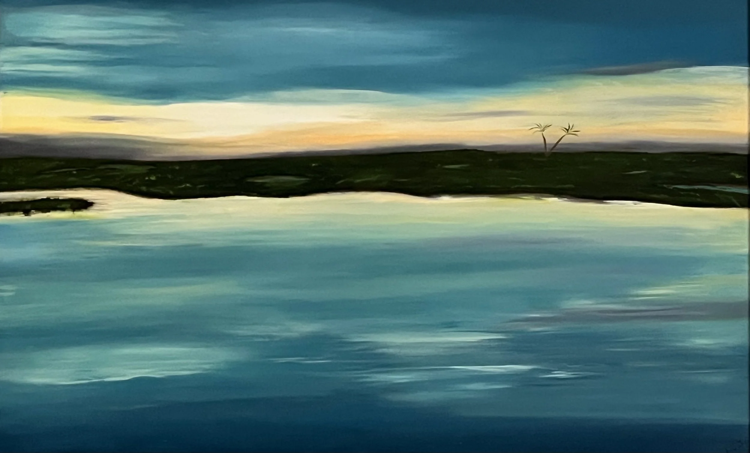 Oil on board, 'Evening Serenity,' a cove off the St. Johns River.