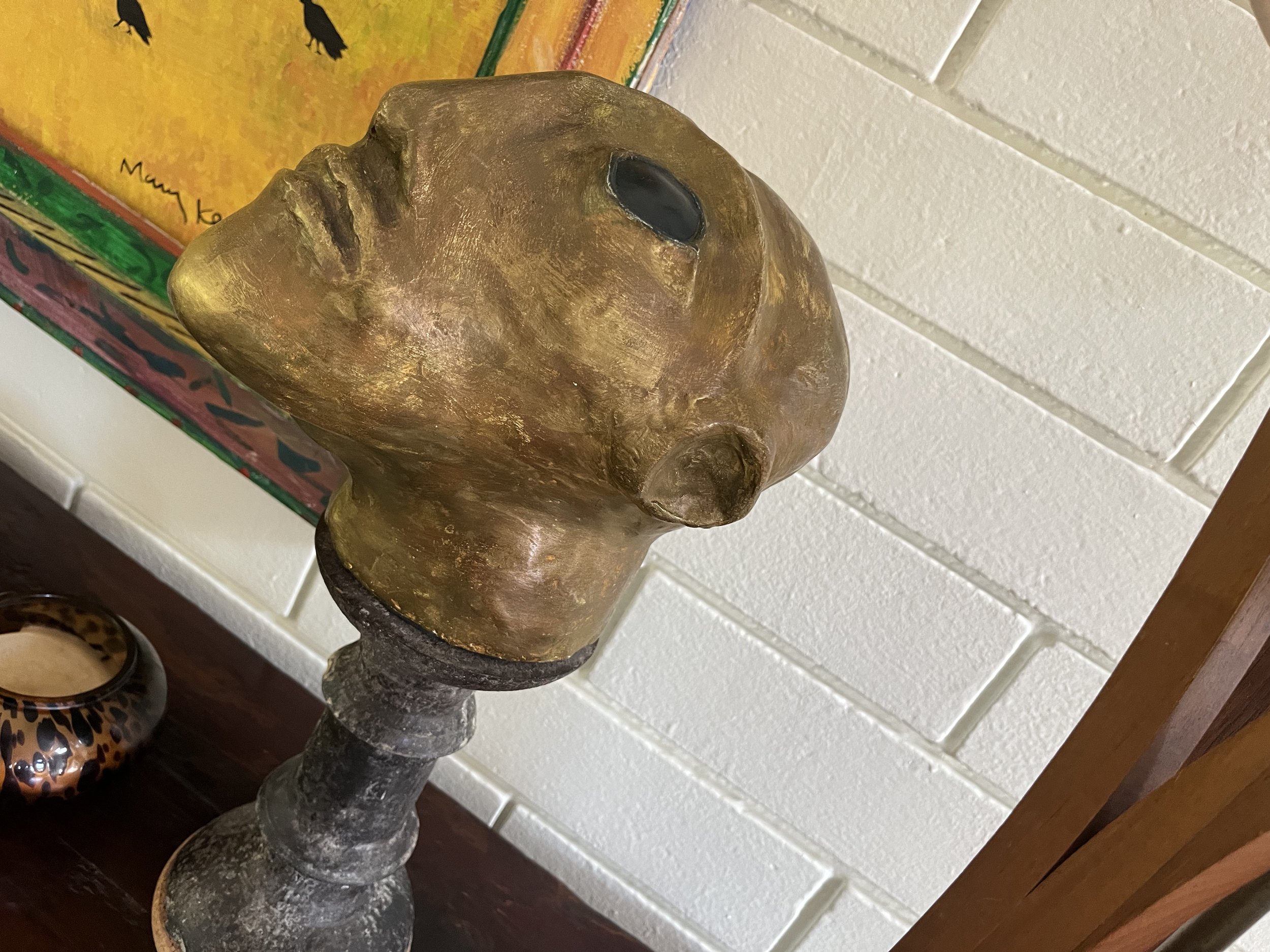 Primitively sculpted bust, 'The Stargazer', a portrait looking upward, hand-formed epoxy clay.