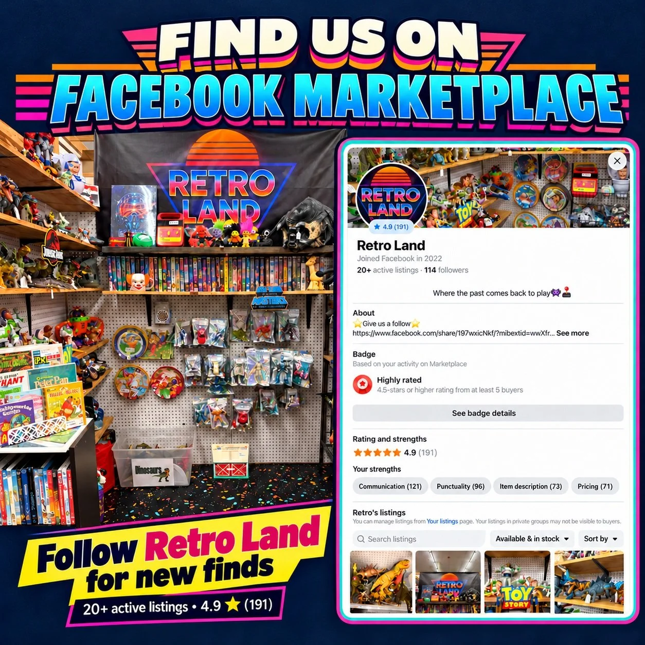 Looking for a favorite throwback&mdash;or your next great find? Check out Retro Land on Facebook Marketplace to browse our current listings, and follow us there so you don&rsquo;t miss what pops up next! 👾📺

🔗 https://www.facebook.com/marketplace/