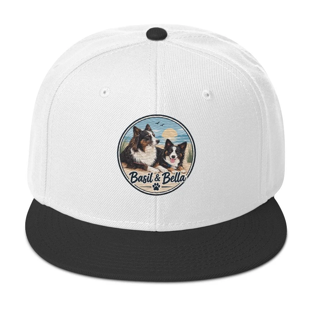 🐾 Basil & Bella Classic Snapback — Black & White Adventure Edition 🌊