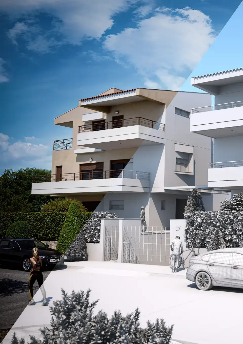 Στάδια τρισδιάστατου σχεδιασμού 3D modeling και φωτορεαλιστικής απόδοσης ακινήτων.