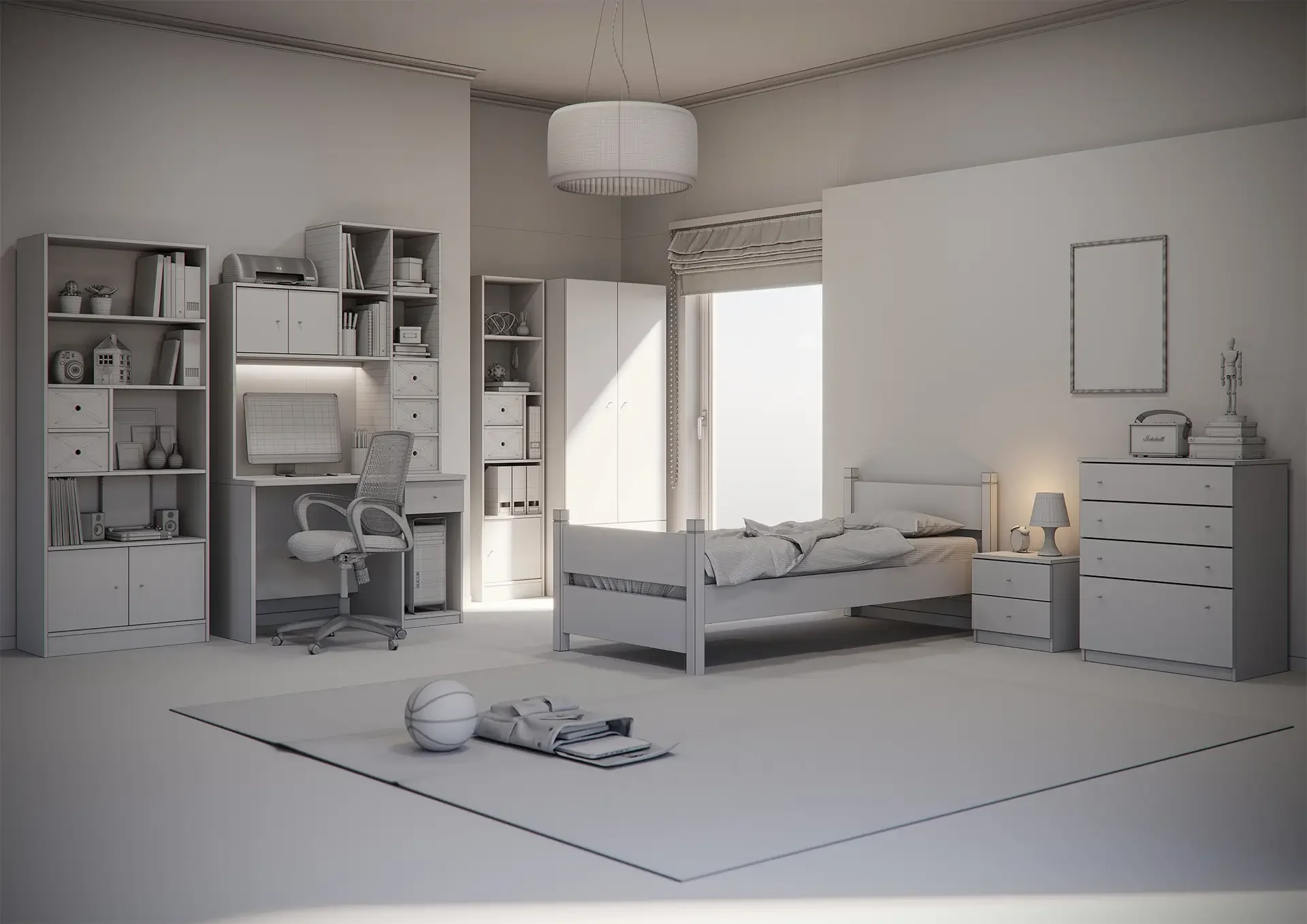 Τεχνική παρουσίαση 3D clay render process για μοντελοποίηση παιδικών επίπλων.