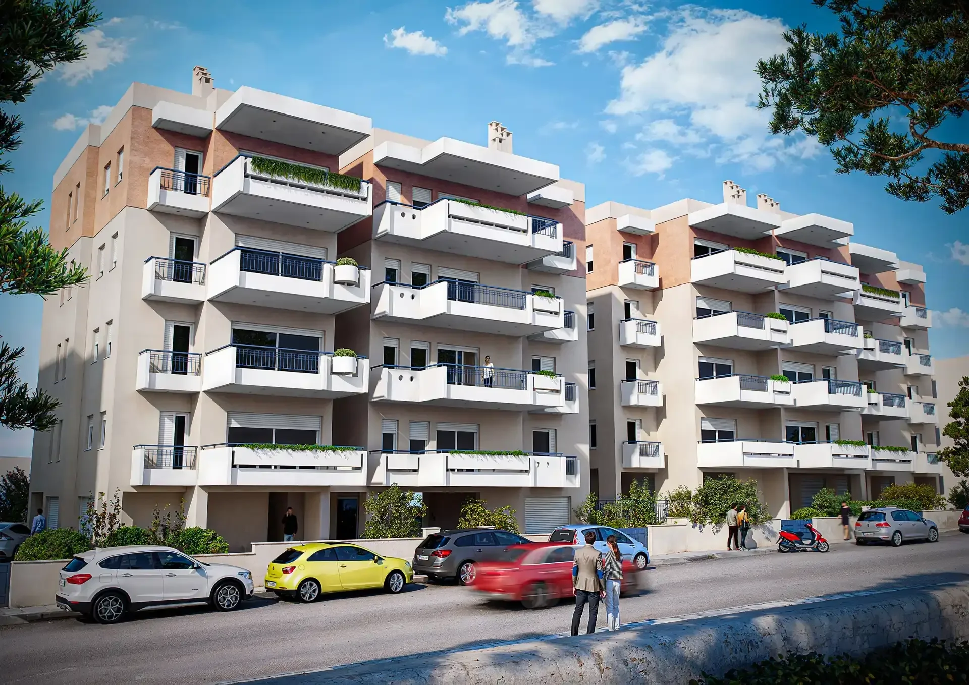 3D φωτορεαλισμός οικιστικού συγκροτήματος πολυκατοικιών για κατασκευαστική εταιρεία.