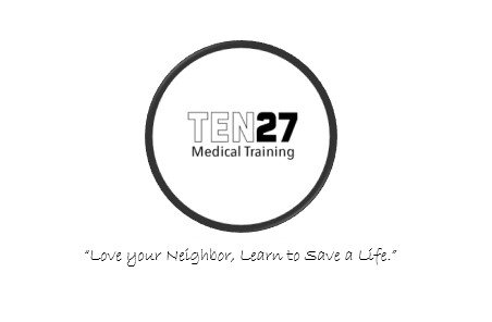 Logo for TEN27 Medical Training with the tagline 'Love your Neighbor, Learn to save a Life.'