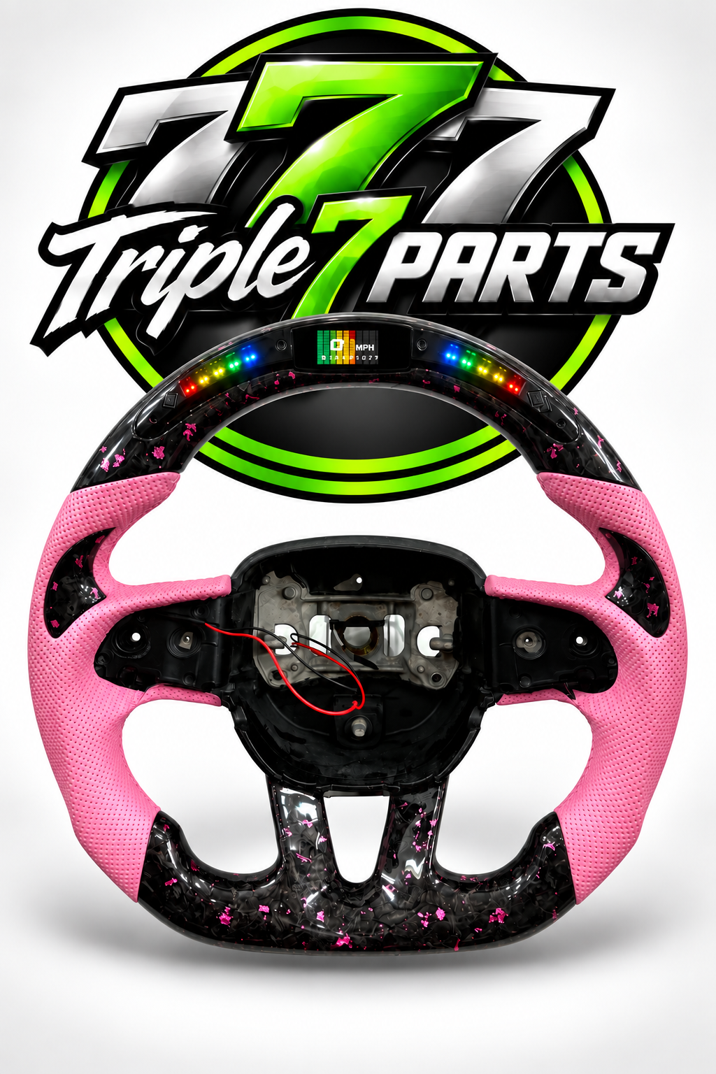 Light Pink Forged Carbon Fiber Steering Wheel LED Forged For Dodge Challenger Hellcat Charger SRT | Leather |