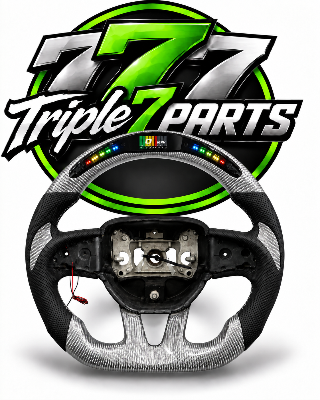 Silver Carbon Fiber Steering Wheel LED Forged For Dodge Challenger Hellcat Charger SRT | Leather |