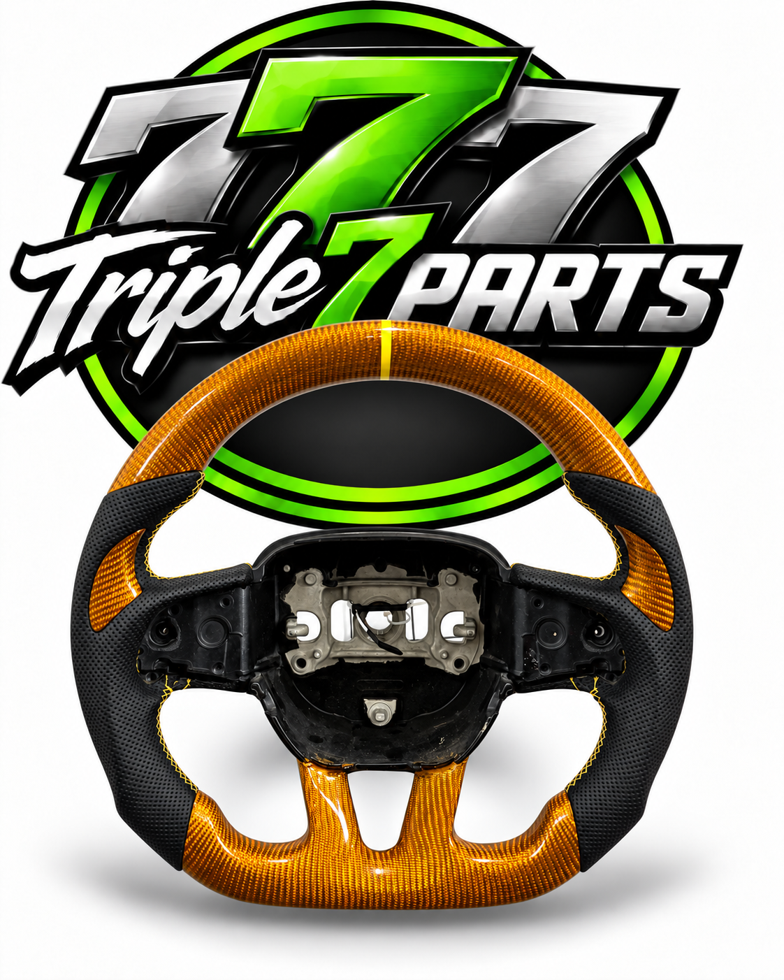 Orange Carbon Fiber Yellow Stripe Steering Wheel LED Forged For Dodge Challenger Hellcat Charger SRT | Leather |