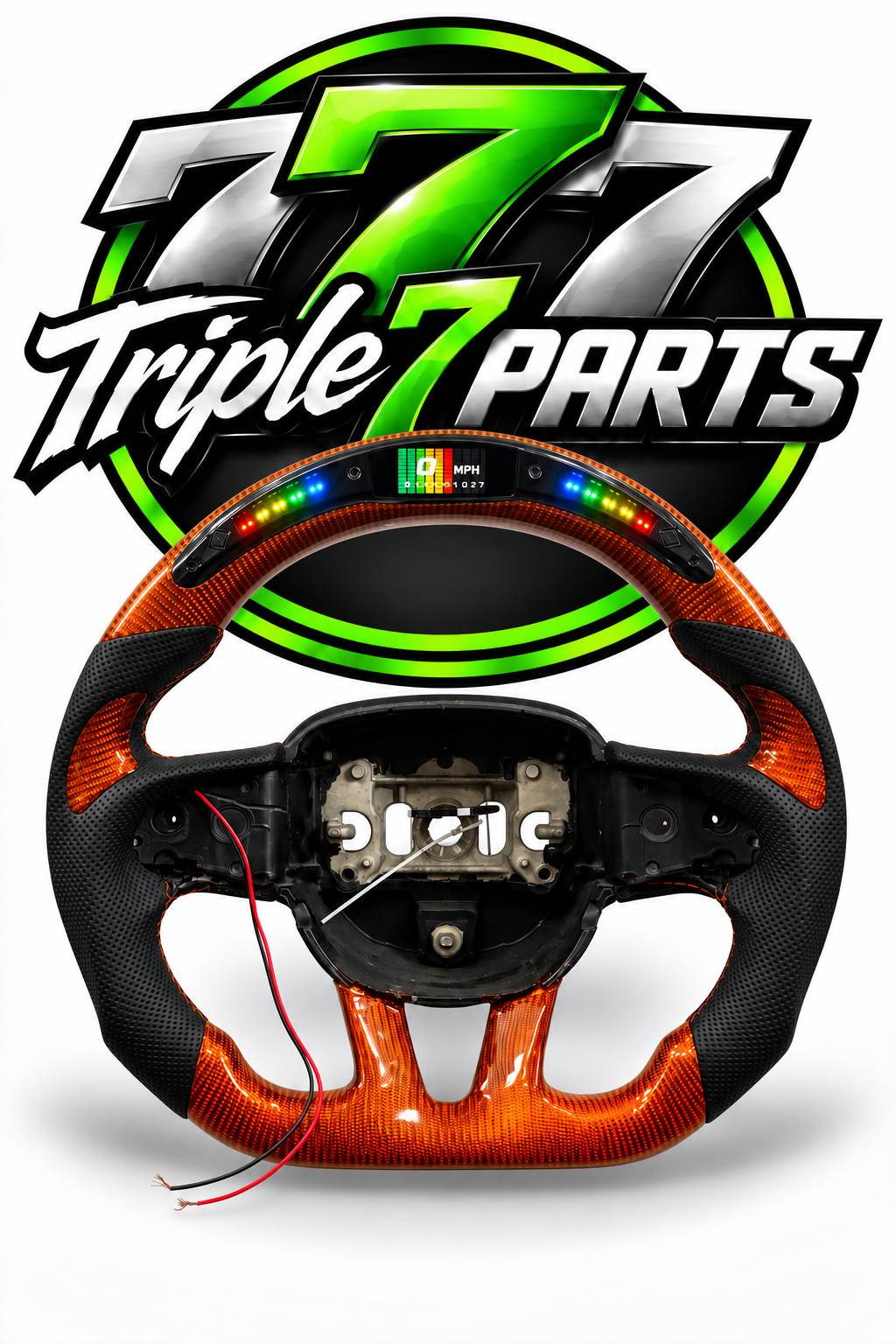 Orange Carbon Fiber Steering Wheel LED Forged For Dodge Challenger Hellcat Charger SRT | Leather |