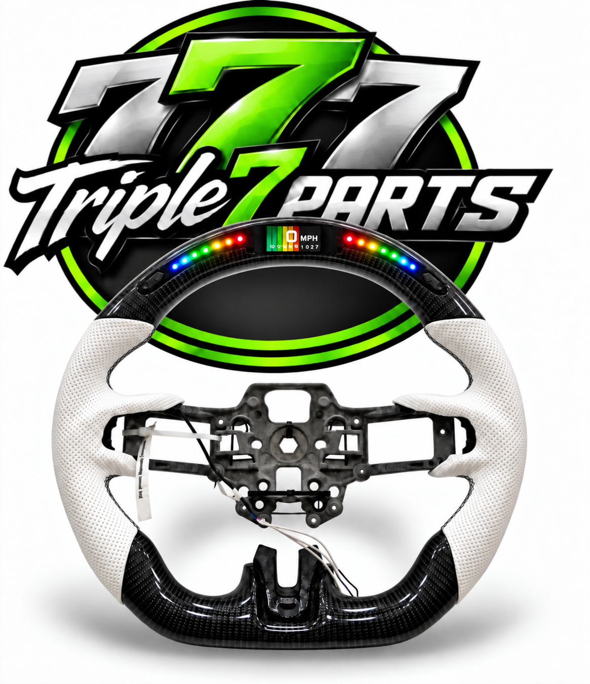 White Leather Black Carbon Fiber Steering Wheel for Mustang 2018+