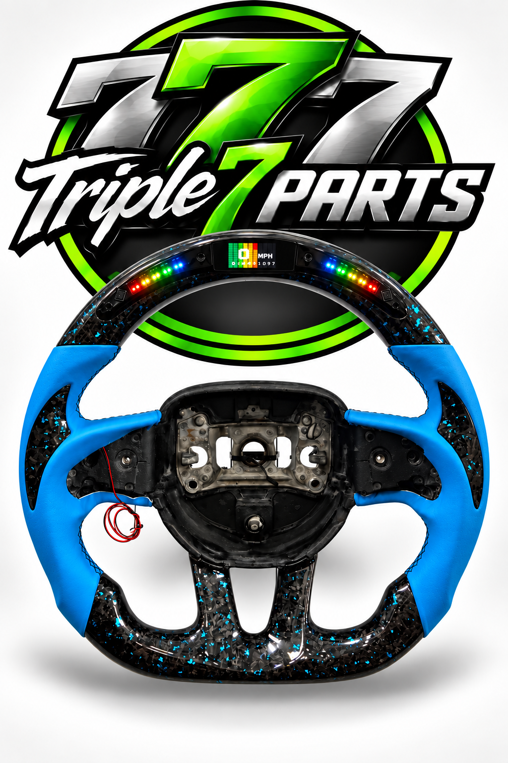 Blue Forged Carbon Fiber Steering Wheel LED Forged For Dodge Challenger Hellcat Charger SRT | Blue | Leather |