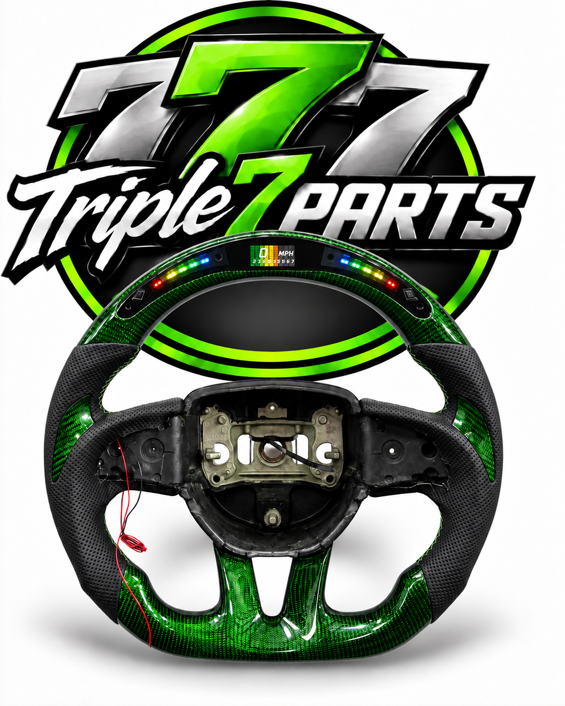 Green Carbon Fiber Steering Wheel LED Forged For Dodge Challenger Hellcat Charger SRT | Green | Leather |