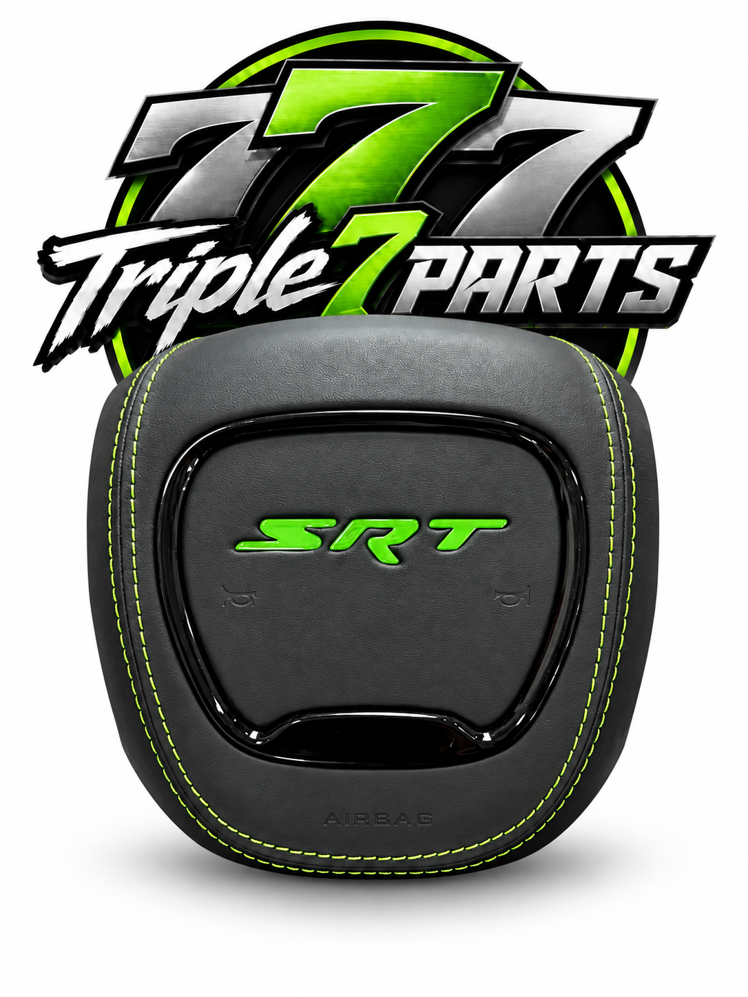 SRT Leather Airbag Cover Green Stitching and Logo